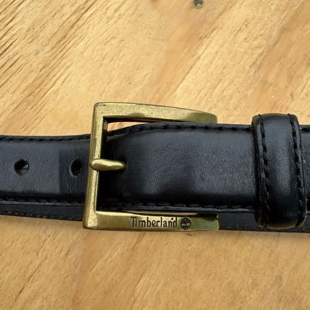 Vintage Timberland Italian Leather Belt Brass Buckle 32” Style 1341